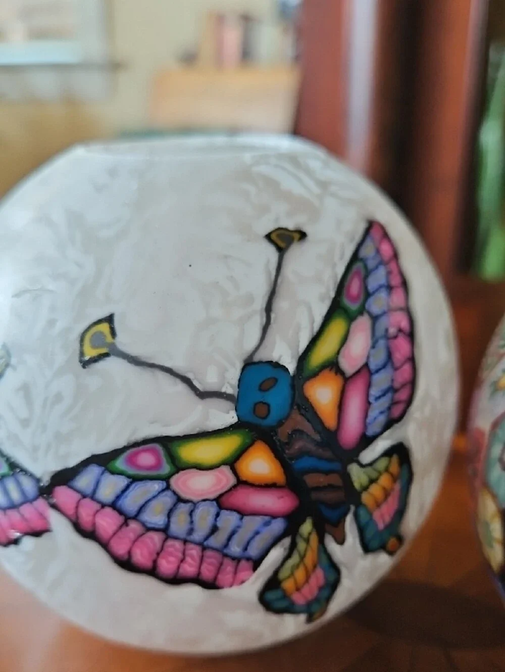 Set of 2 Handcrafted Sphere Art Candles - Butterfly & Floral Millefiori